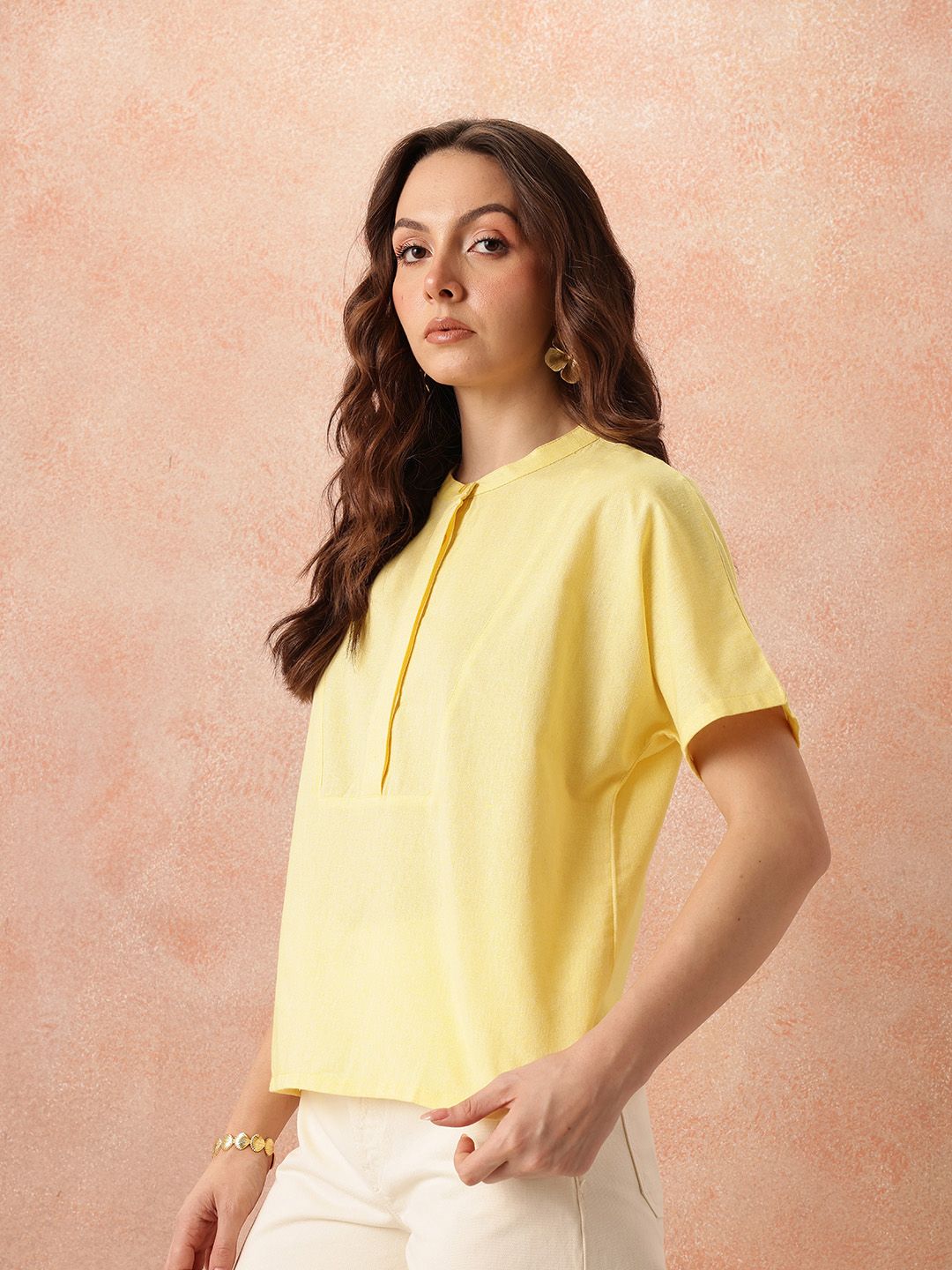 all about you Mandarin Collar Cotton Shirt Style Top