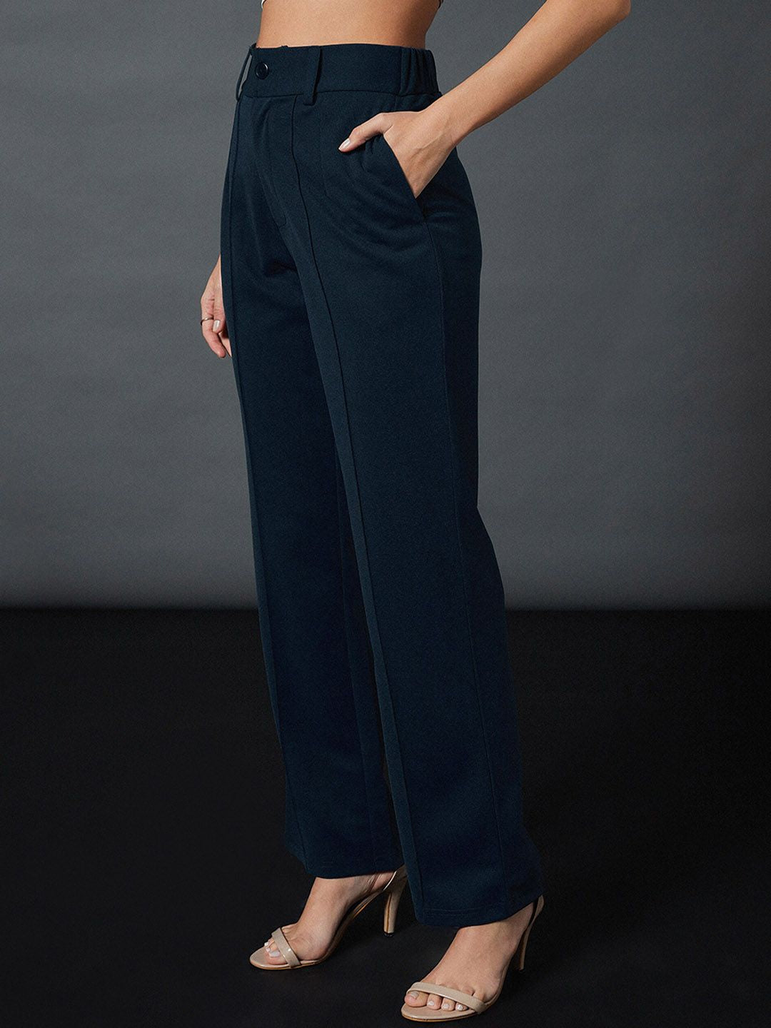SASSAFRAS worklyf Straight Fit High Rise Plain Strechable Parallel Trousers