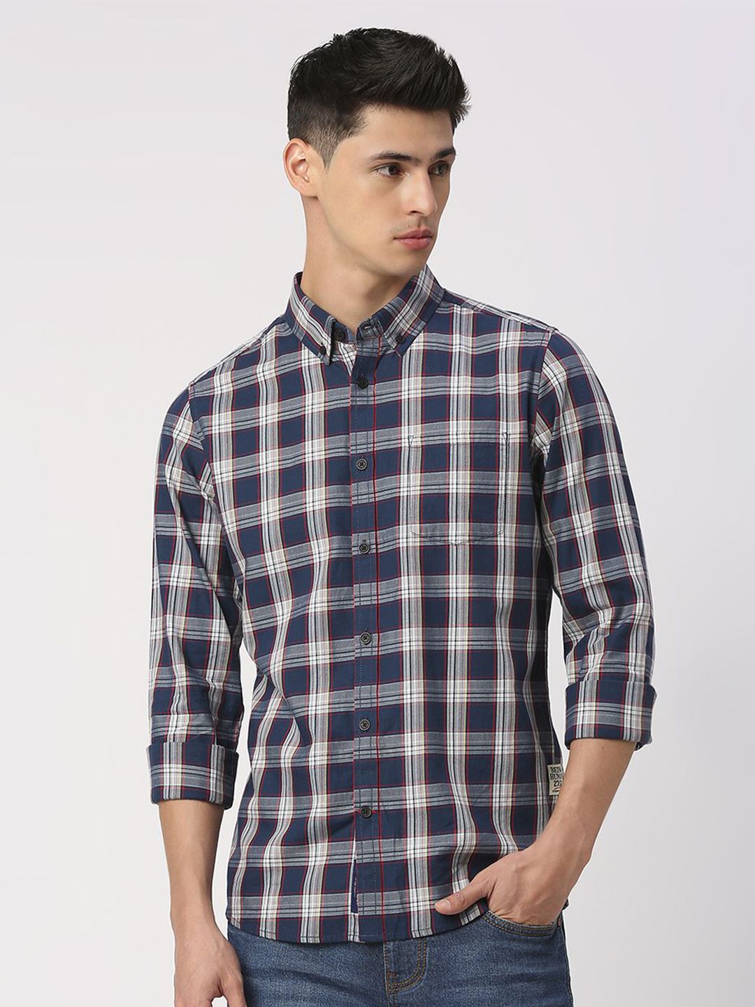 Being Human Men Slim Fit Button-Down Collar Tartan Checks Opaque Checked Casual Shirt