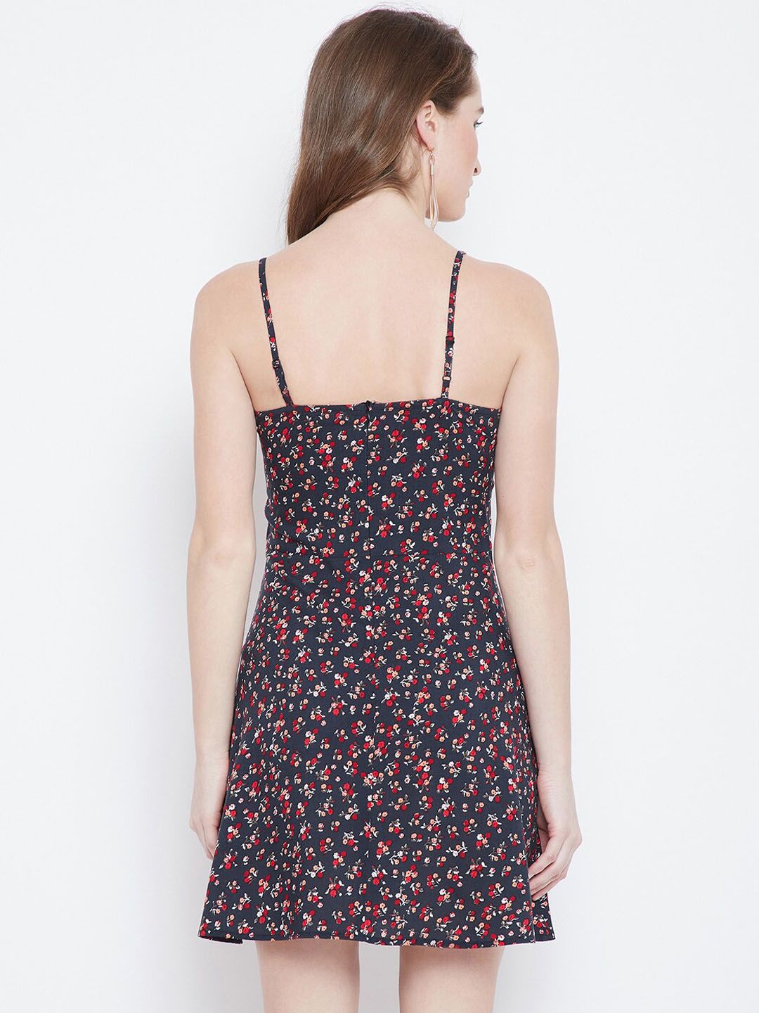 Berrylush Navy Blue Floral A-line Dress