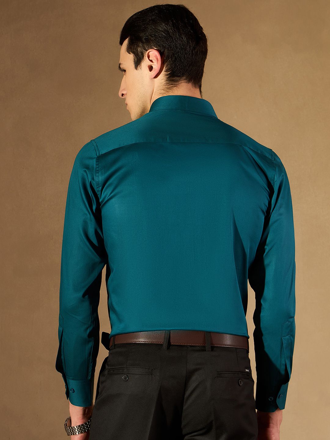 DENNISON Men Teal Green Smart Slim Fit Solid Formal Shirt