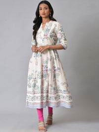 W Floral Printed Band Collar Anarkali Kurta