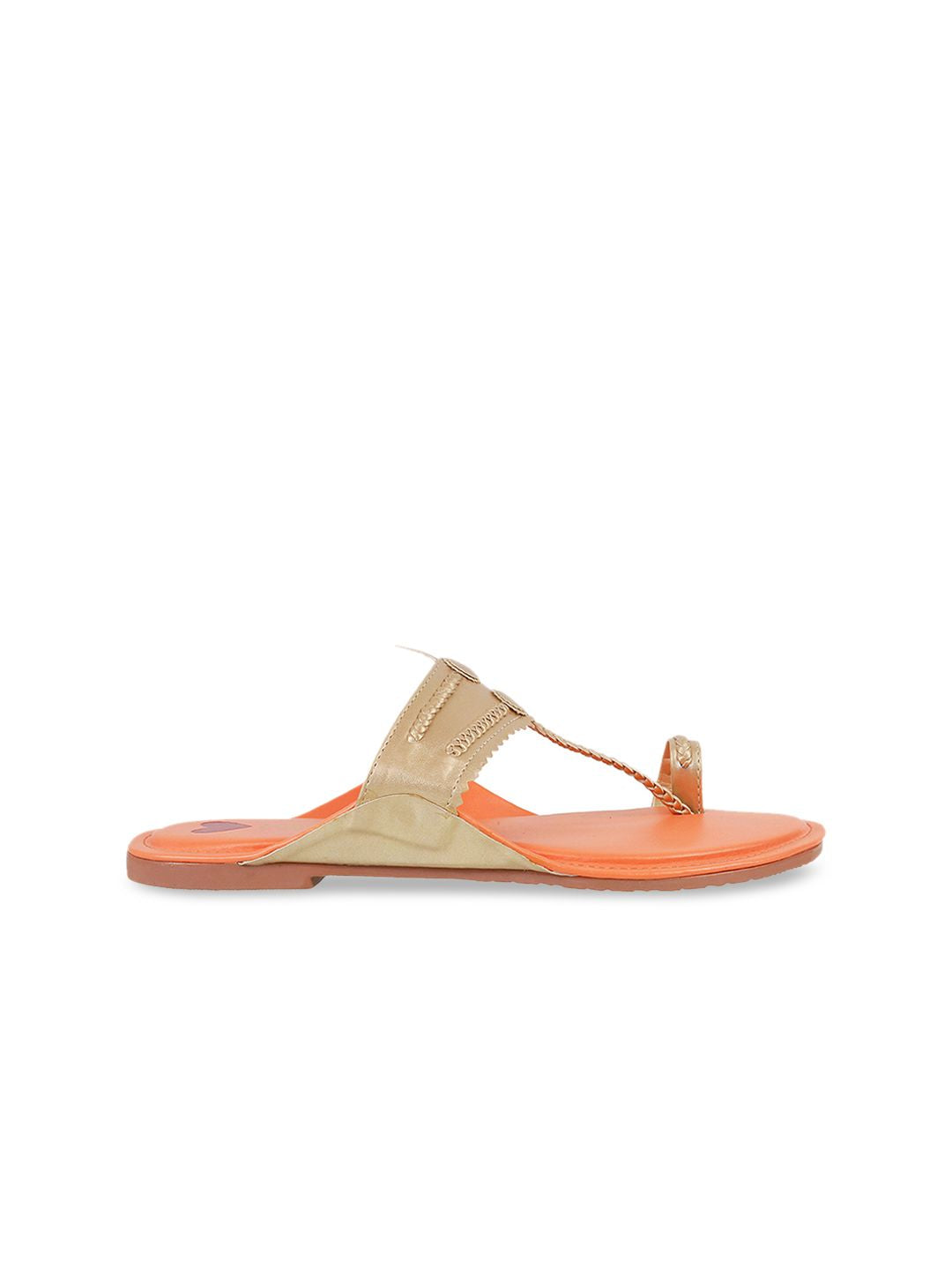 Metro Women Gold-Toned Textured T-Strap Flats