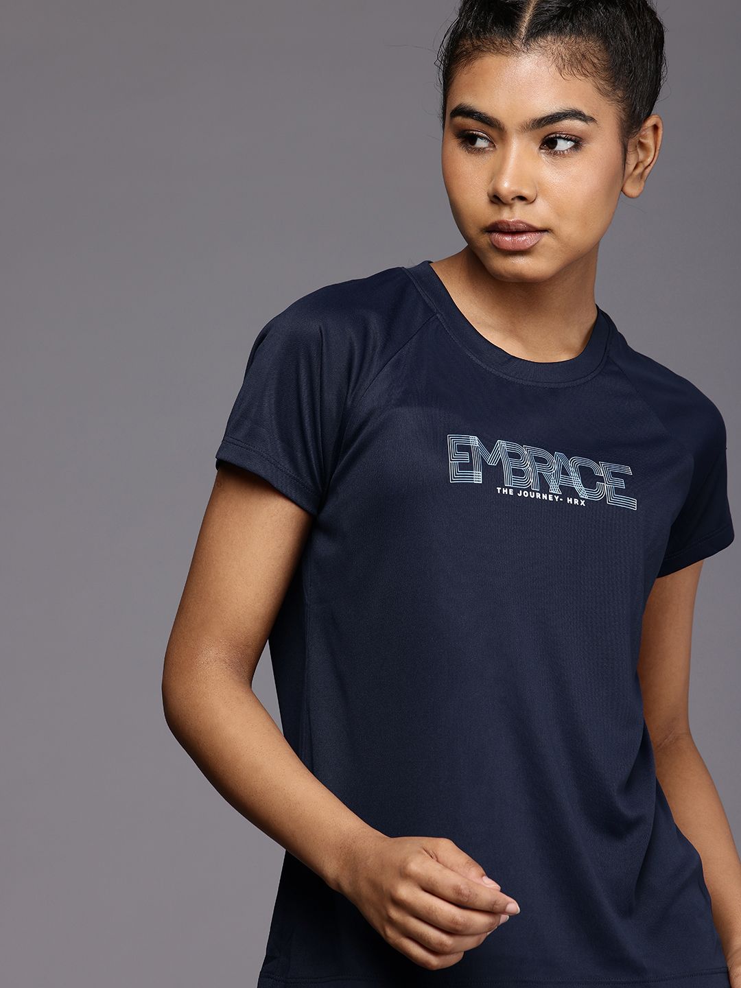 HRX by Hrithik Roshan Typography Printed Raglan Sleeves Rapid-Dry Training T-shirt