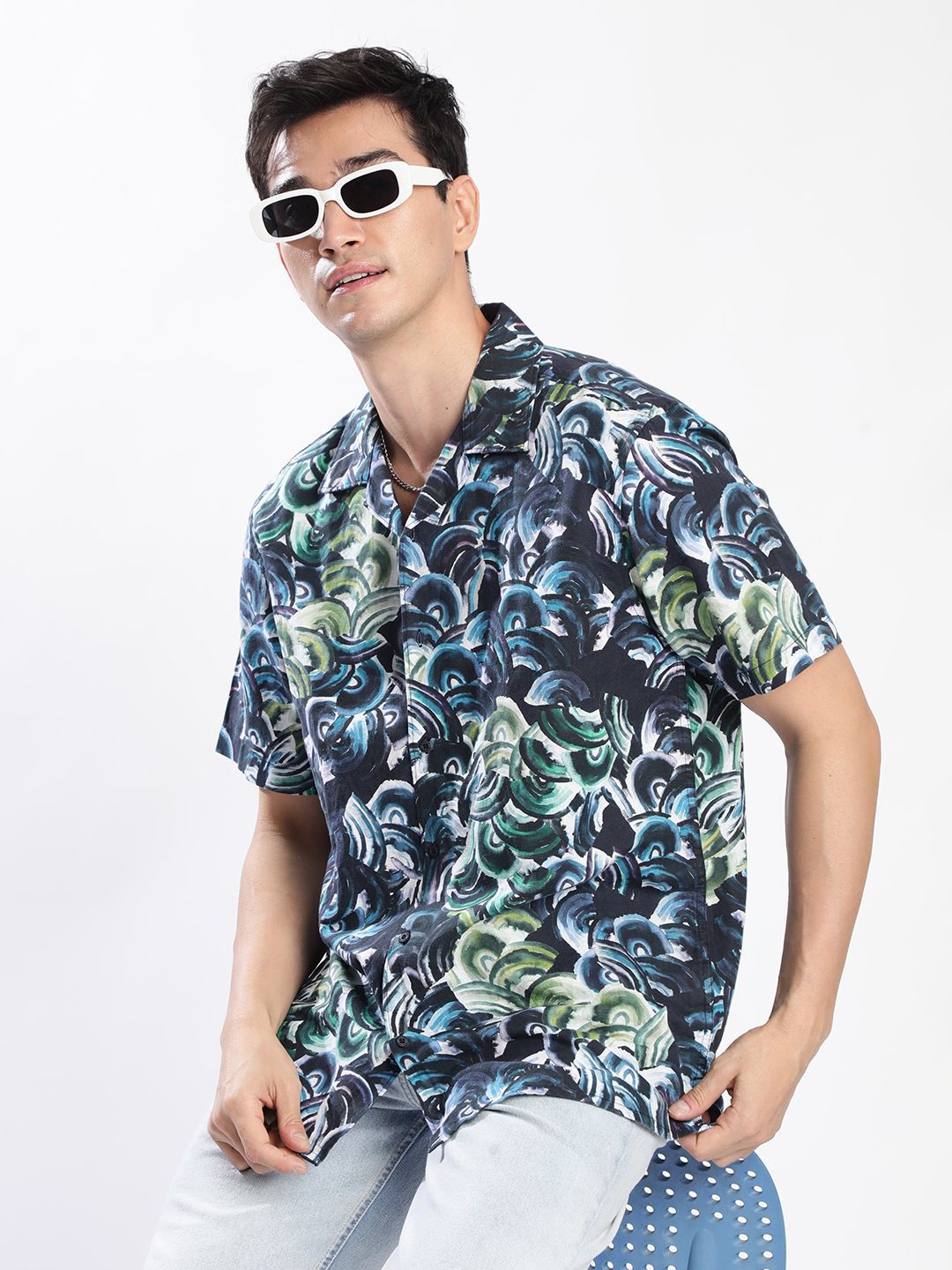 Bene Kleed Men Printed Cotton Linen Casual Shirt