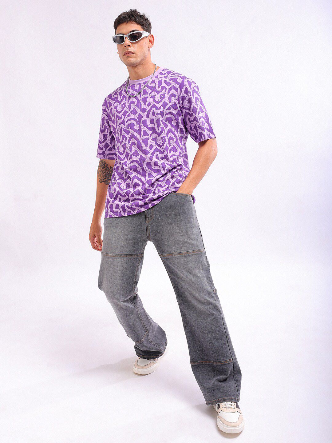 The Indian Garage Co Men All Over Printed Boxy Oversized Round Neck T-shirt