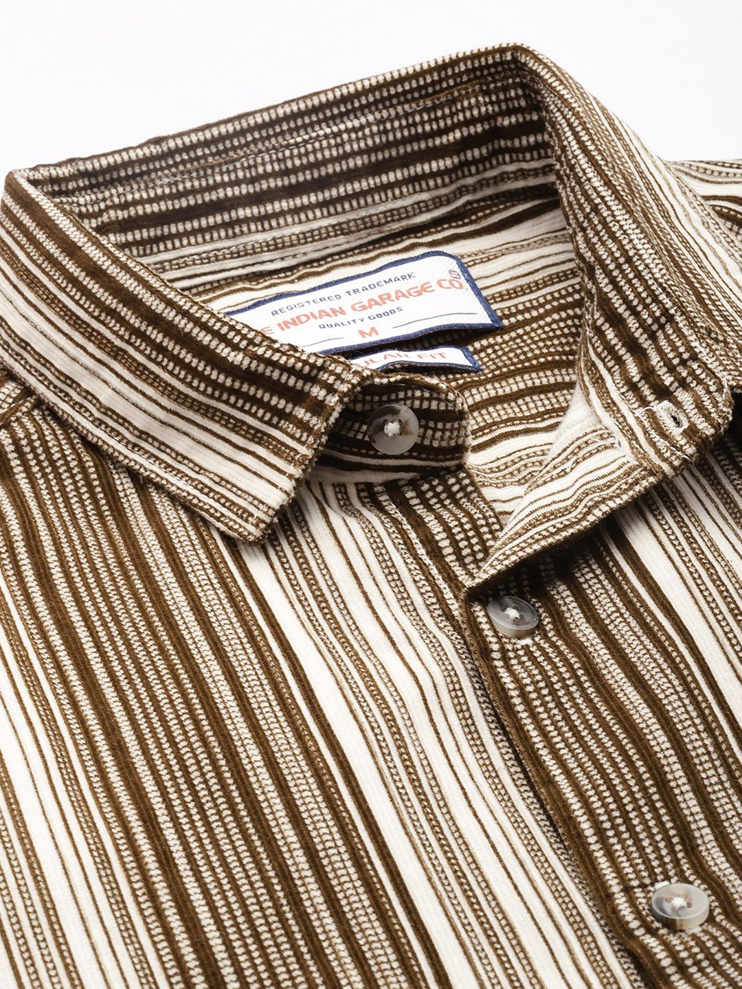 The Indian Garage Co Pure Cotton Striped Corduroy Casual Shirt