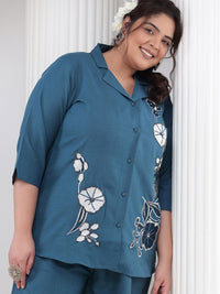 Bani Women Plus Size Floral Embroidered Shirt and Palazzos