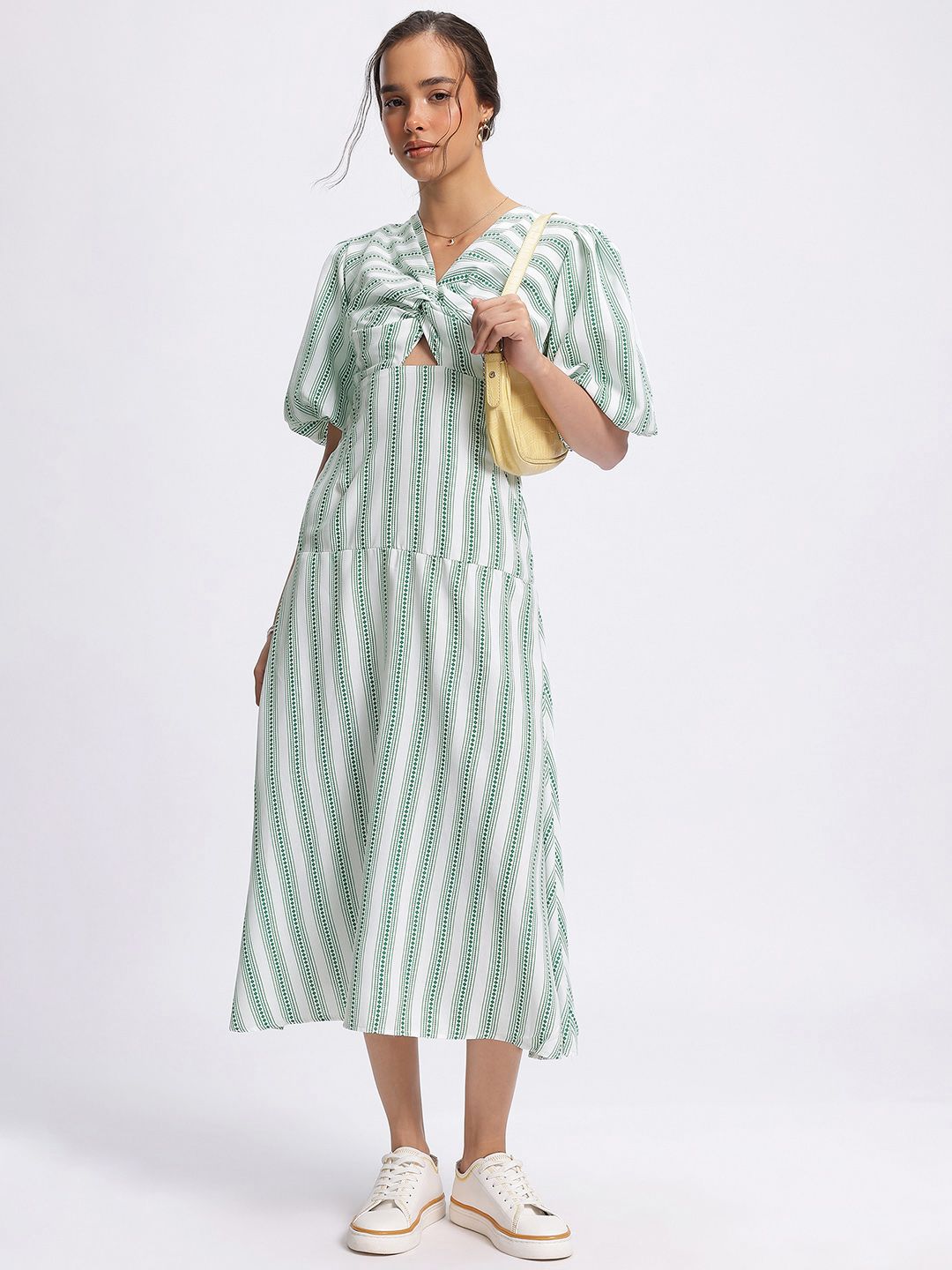 DressBerry Twisted Touch Striped Midi A-line Dress