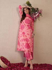 Indo Era Women Floral Printed Regular Pure Cotton Kurta with Trousers & With Dupatta