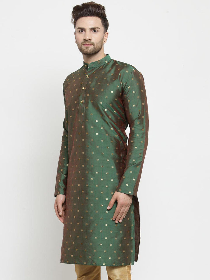 SOJANYA Men Green Woven Design Straight Kurta