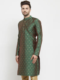 SOJANYA Men Green Woven Design Straight Kurta