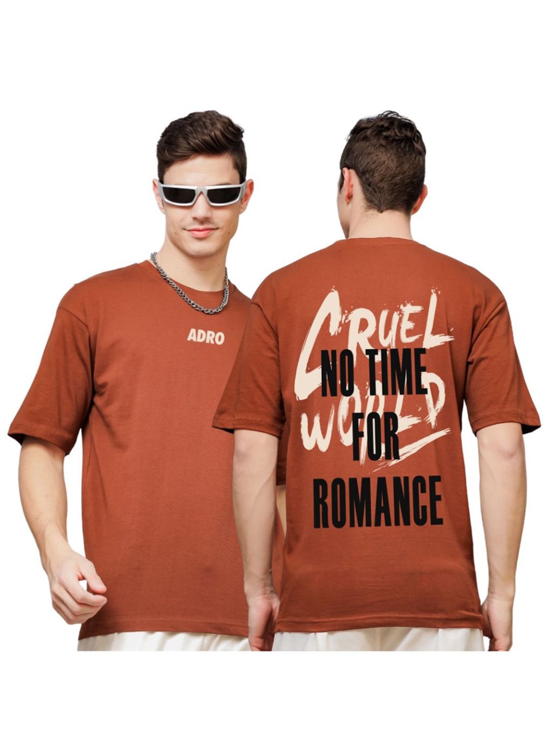 ADRO Men Typography Printed V-Neck T-shirt