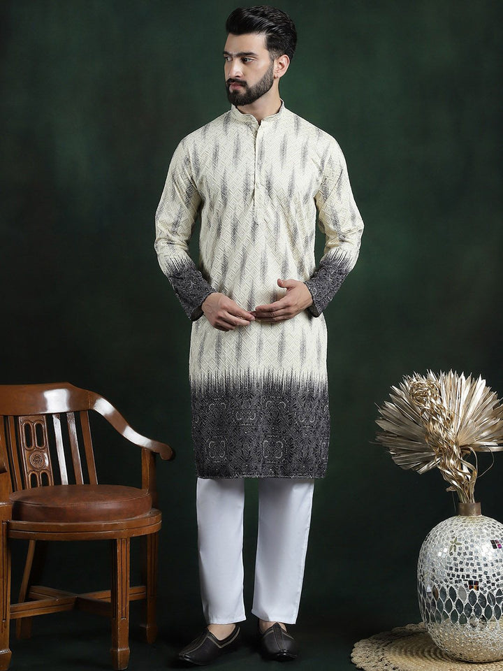 SOJANYA LUXE Floral Sulam Kurta Kapas Tulen Biasa dengan Pijama