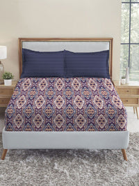 MYTRIDENT Modern Indigo Urban Comfort Flat 144TC Queen Cotton Bedsheet Set