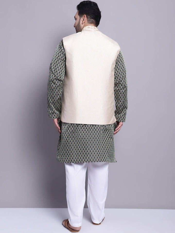 SOJANYA PLUS Ethnic Motifs Woven Design Kurta With Pyjamas & Nehru Jacket