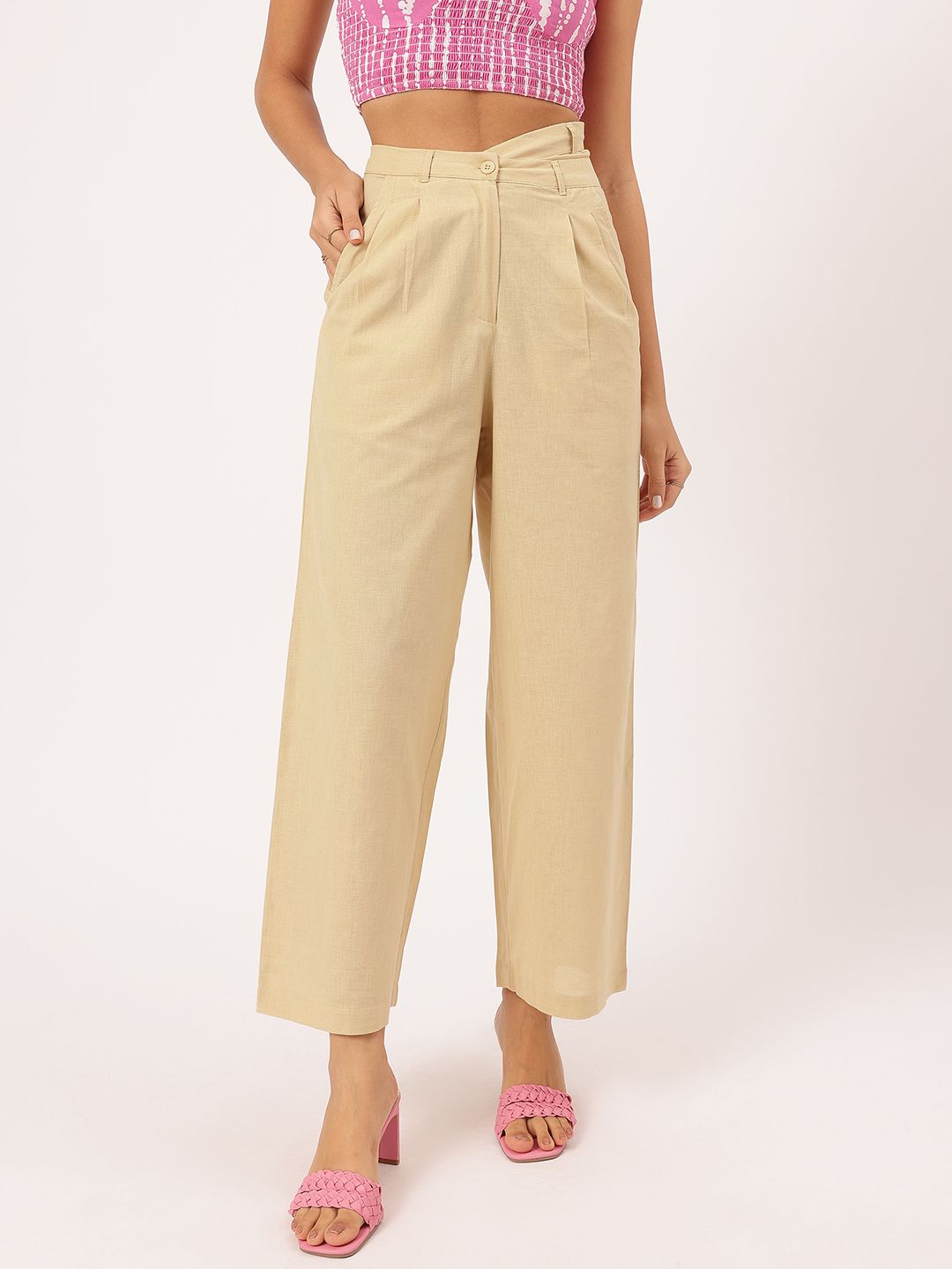 DressBerry Women Urban Elegance Asymmetric Waist Pleated Formal Trousers