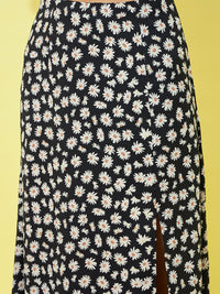 Berrylush Floral Printed Side Slit A-Line Maxi Skirt