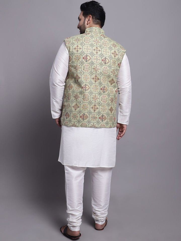 SOJANYA PLUS Dupion Silk Kurta With Pyjamas & With Printed Nehru Jacket