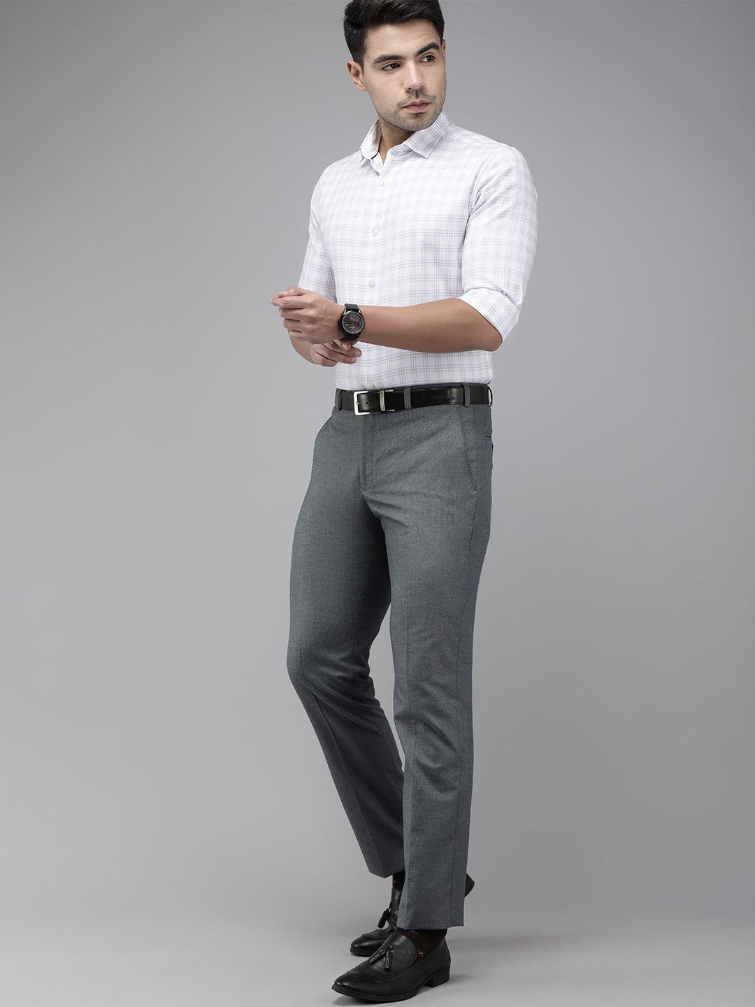 Park Avenue Men Blue Smart Fit Solid Formal Trousers