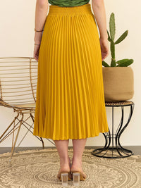 Berrylush Yellow High-Rise Accordion Pleat Flared Midi Skirt