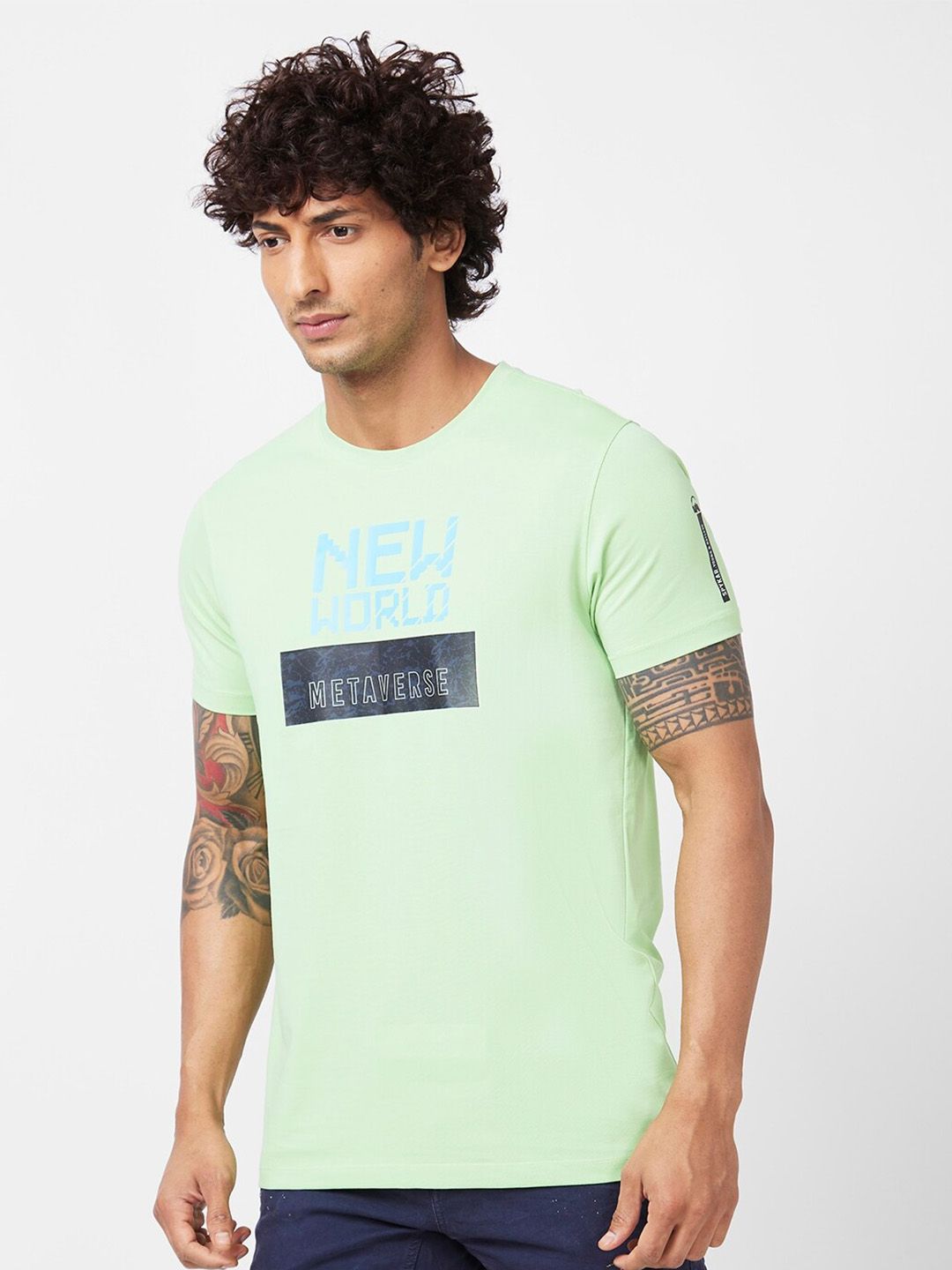 SPYKAR Typography Printed Slim Fit Cotton T-Shirt