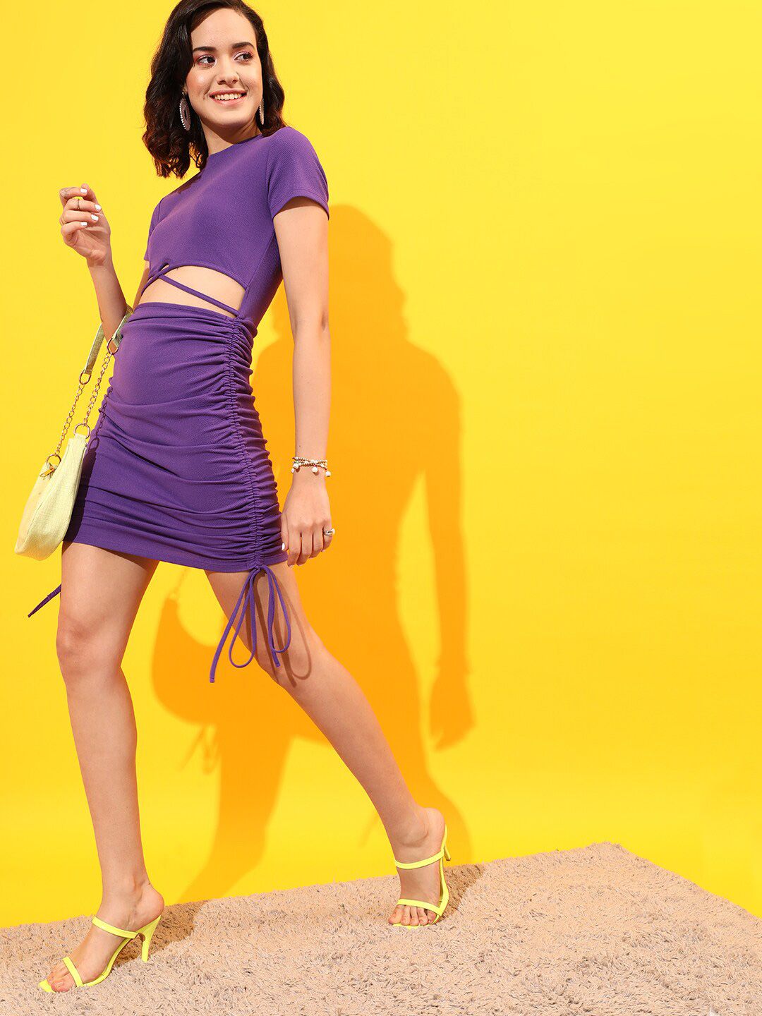 STREET 9 Round Neck Cut-Out Ruched Bodycon Dress