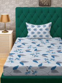 Myntra Elegant Homes Blue & Grey Floral 400 TC Single Bedsheet with 1 Pillow Covers