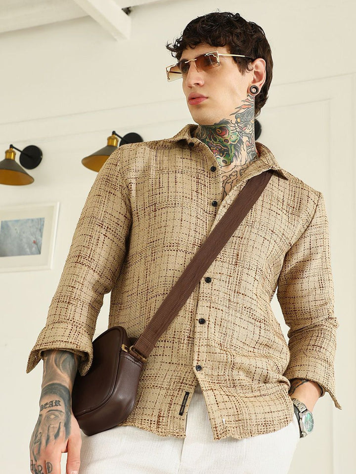 Campus Sutra Comfort Textured Spread Collar Casual Shirt