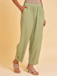W Women Green Mid Rise Parallel Trousers