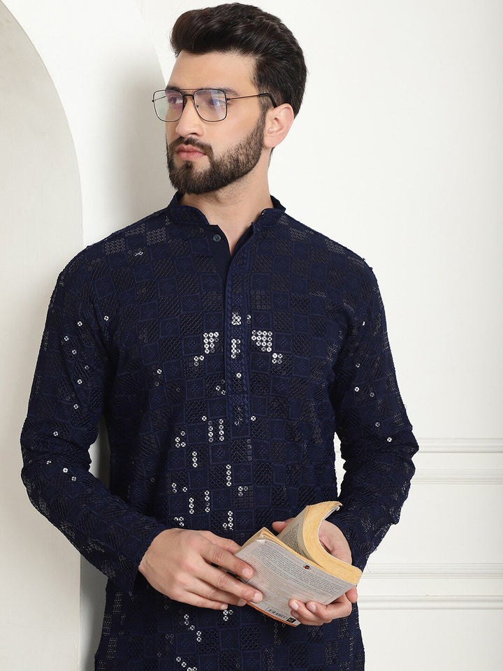 SOJANYA Kurta Kapas Tulen Bersulam Geometrik Biasa dengan Churidar