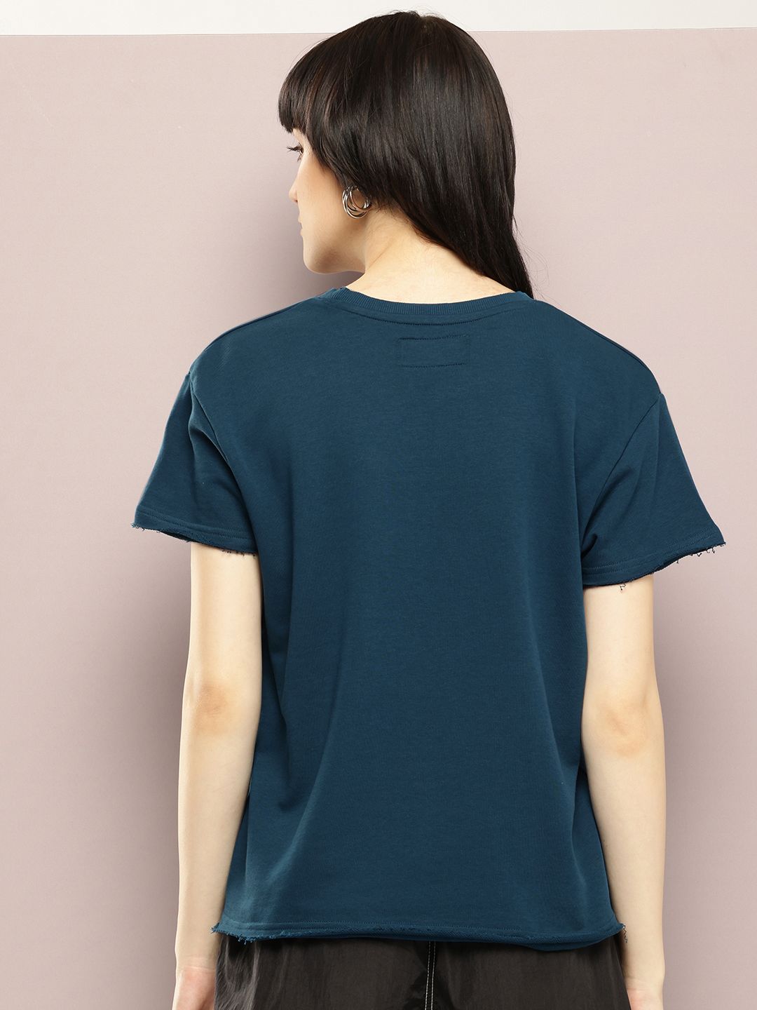DILLINGER Women Ultra Soft Drapey Cotton Crew Neck Boxy T-Shirt