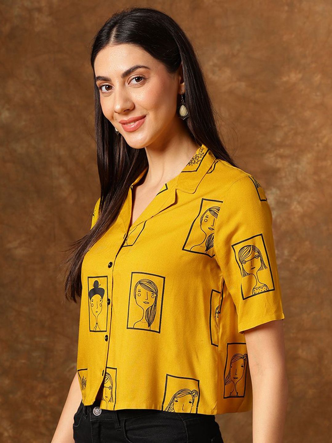 Anouk Women Solid Printed Shirt Collar Top