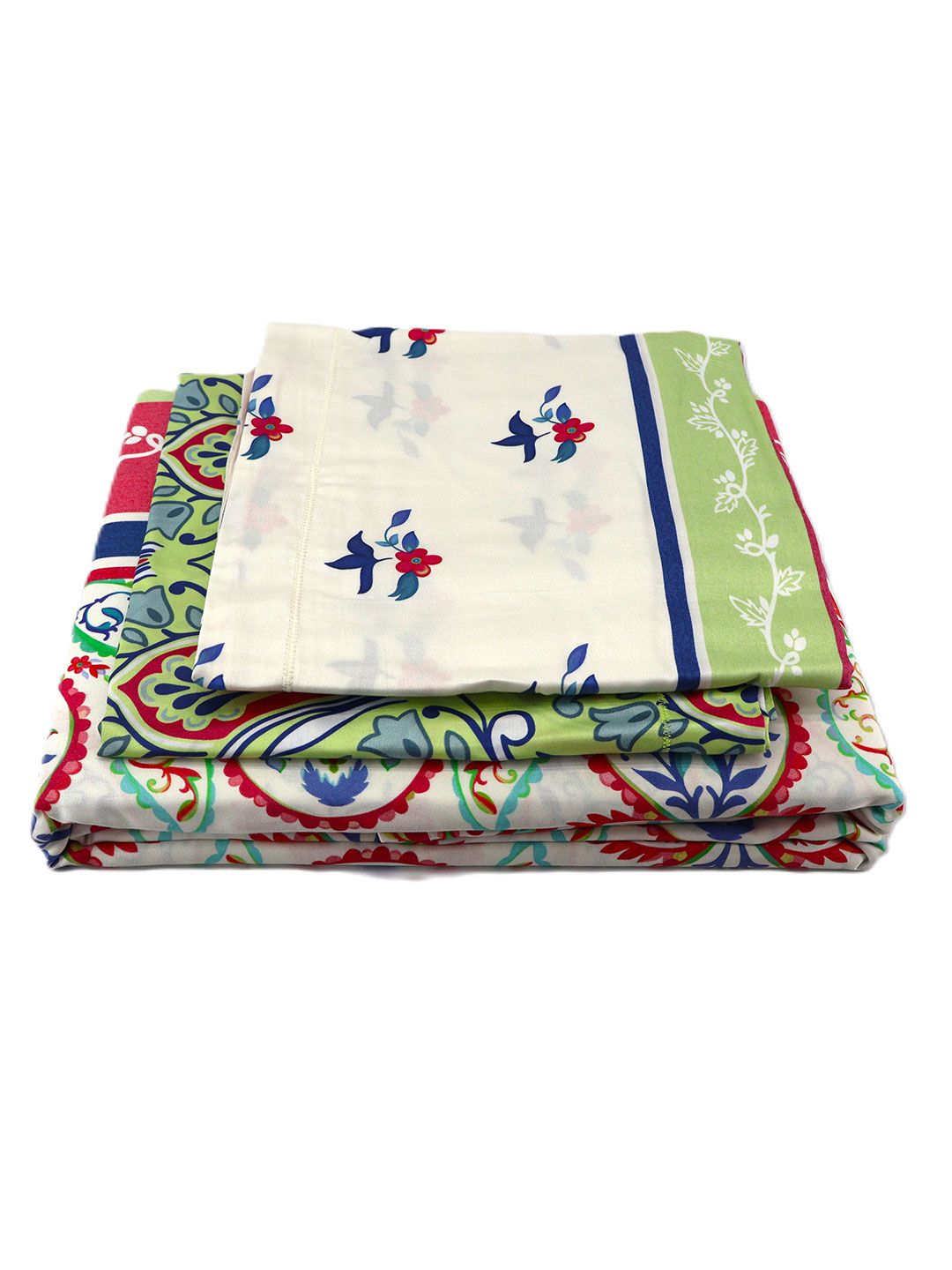 BOMBAY DYEING Pink & White Ethnic Motifs Cotton 300 TC King Bedsheet & 4 Pillow Cover