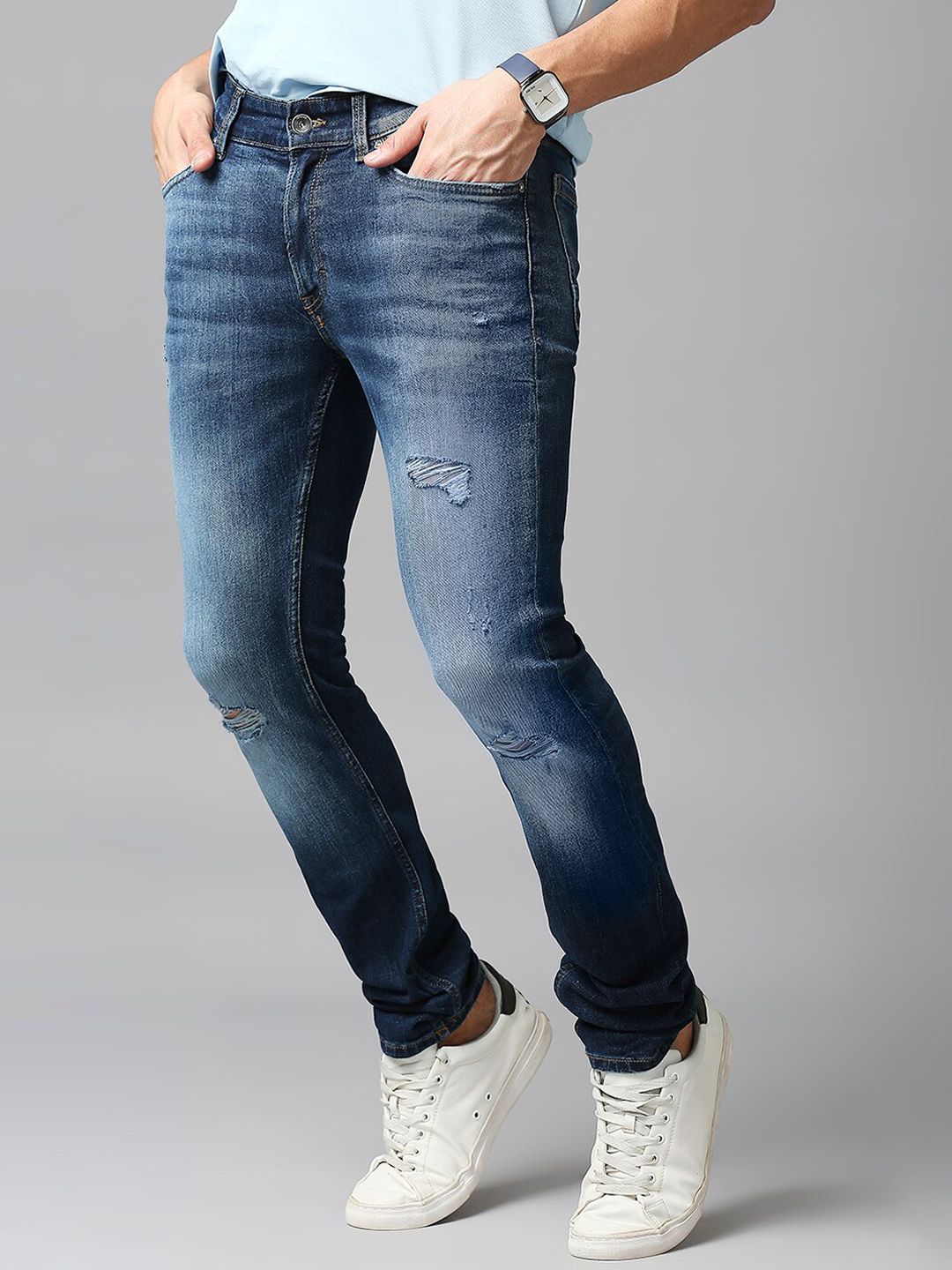 SPYKAR Men Cotton Mildly Distressed Heavy Fade Stretchable Jeans