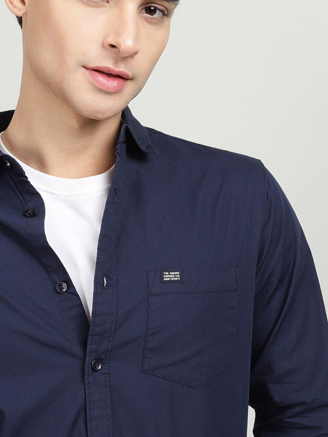 The Indian Garage Co Men Navy Blue Solid Casual Shirt