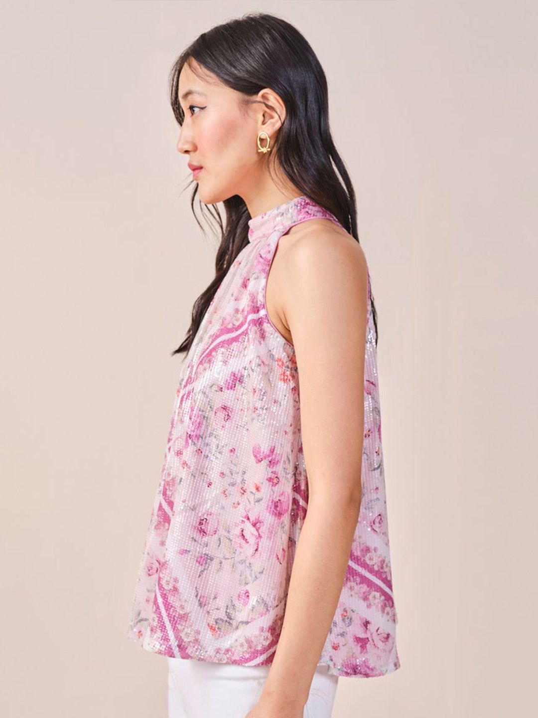 AND Women Abstract Print High Neck Sleeveless Top