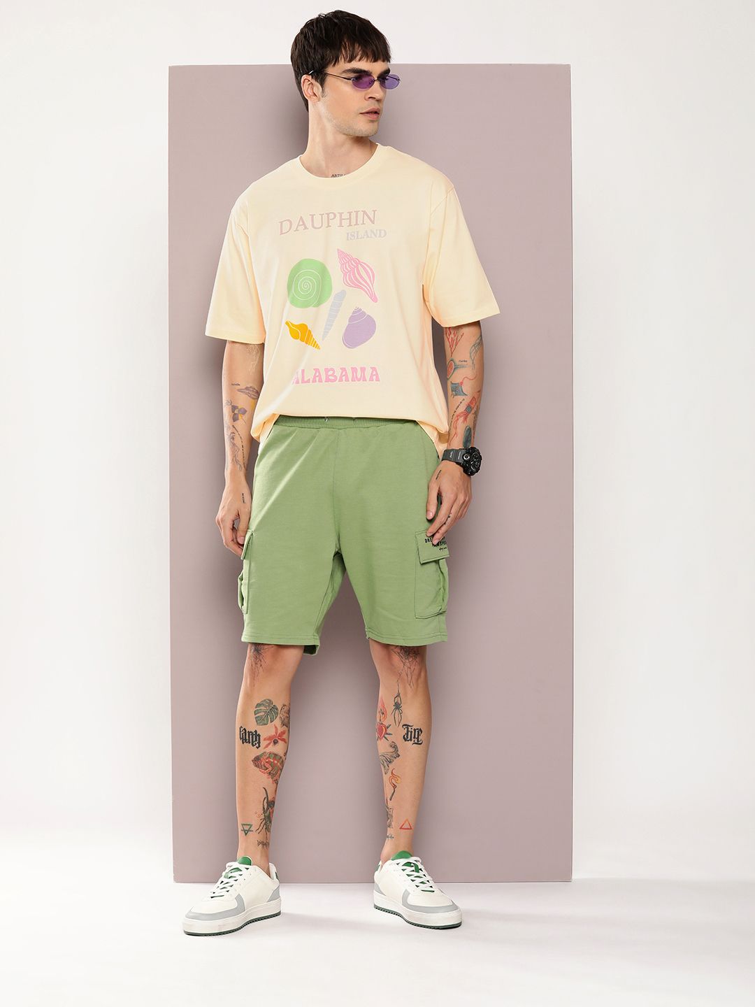 DILLINGER Men Graphic Printed Oversized Drop-Shoulder Sleeves Pure Cotton T-shirt