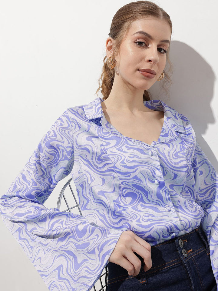 DressBerry Edgy Instinct Lapel Collar Marble Print Shirt