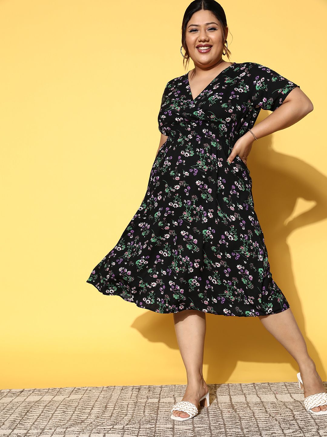 Berrylush Curve Floral Crepe Midi Dress