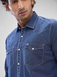 SPYKAR Men Striped Pocket Detailing Indigo Slim Fit Casual Shirt