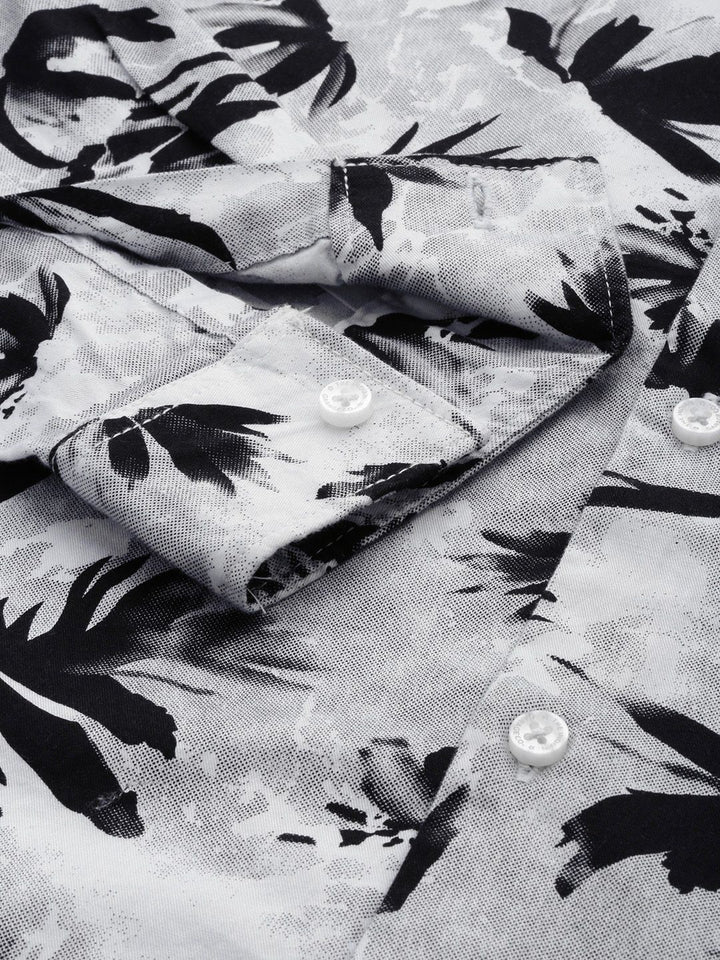 The Indian Garage Co Men Grey & Black Slim Fit Printed Casual Shirt