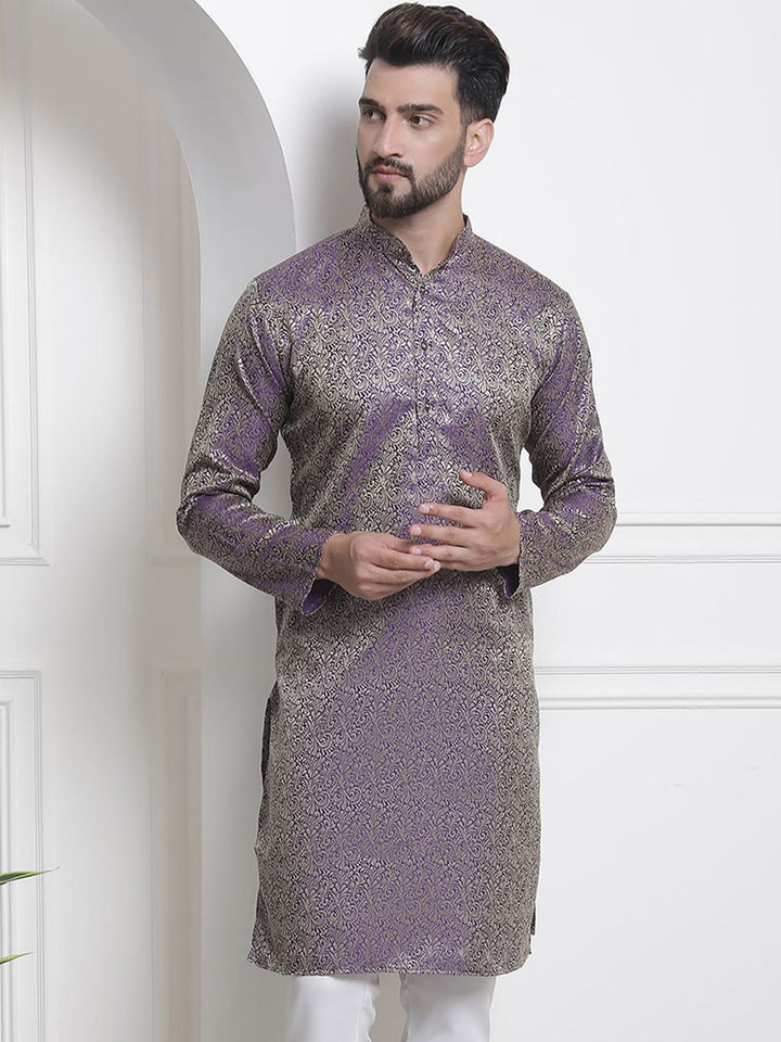 SOJANYA Ethnic Motifs Woven Design Mandarin Collar Jacquard Kurta