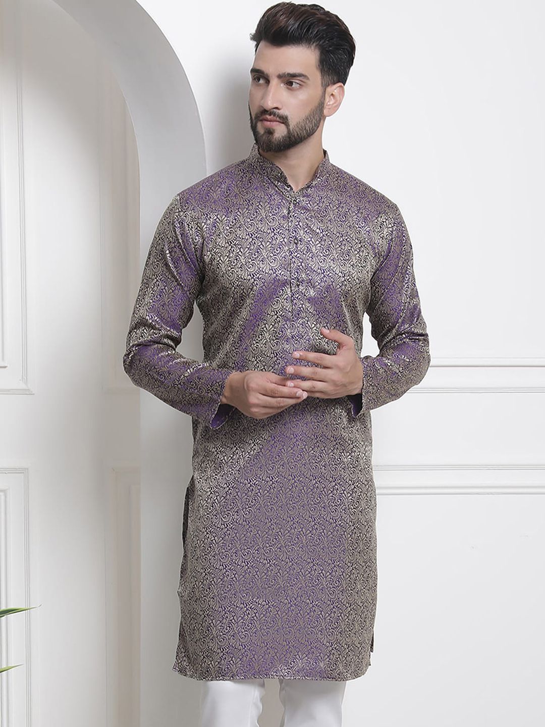 SOJANYA Ethnic Motifs Woven Design Mandarin Collar Jacquard Kurta