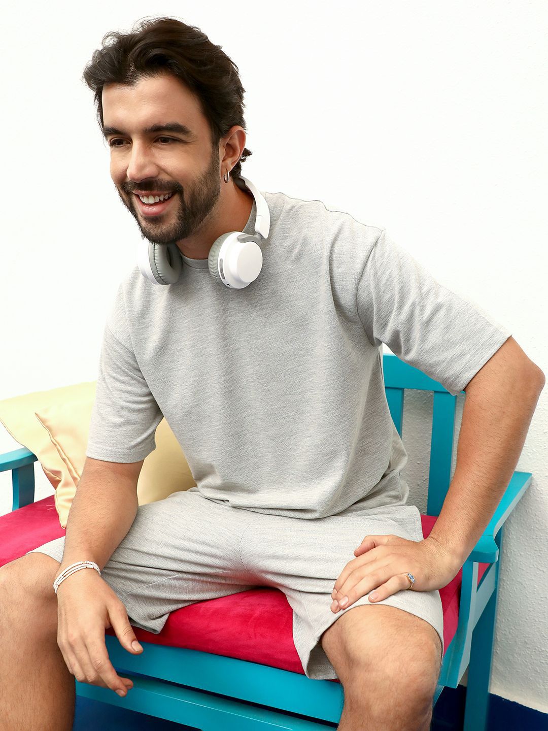 Campus Sutra Men Solid Cotton T-Shirt & Shorts Co-Ord Set