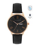 Sambungan Perancis Lelaki Hitam Dial & Kulit Hitam Tali Analog Watch FCL25