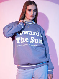 STREET 9 Lavender Typography Printed Drop Shoulder Pullover Fleece Sweatshirt