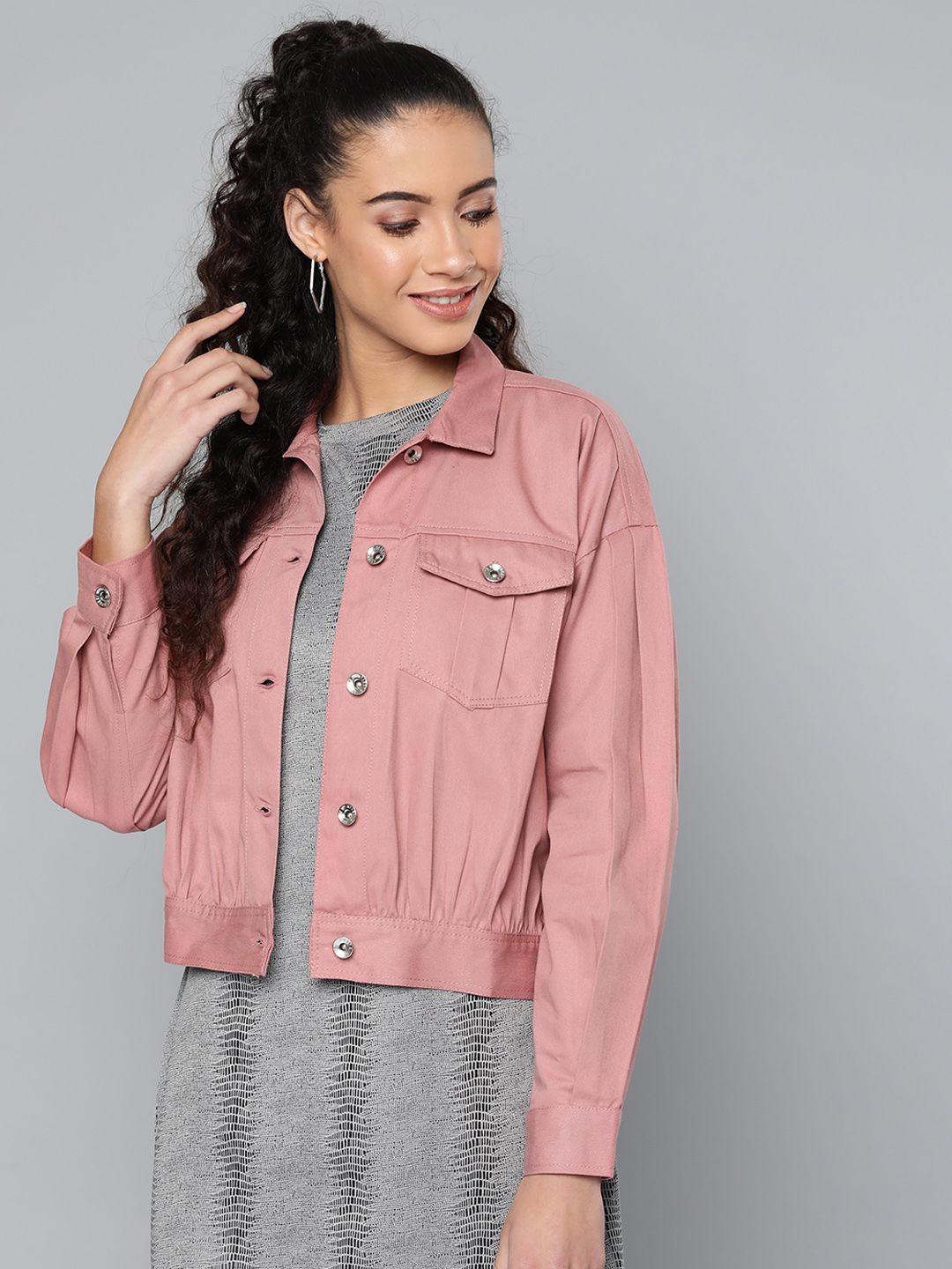 STREET 9 Women Mauve Solid Denim Jacket