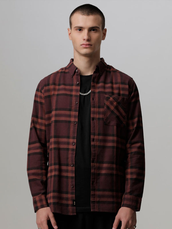Lelaki Bear House Slim Fit Tartan Memeriksa Baju Kasual Kain Murni