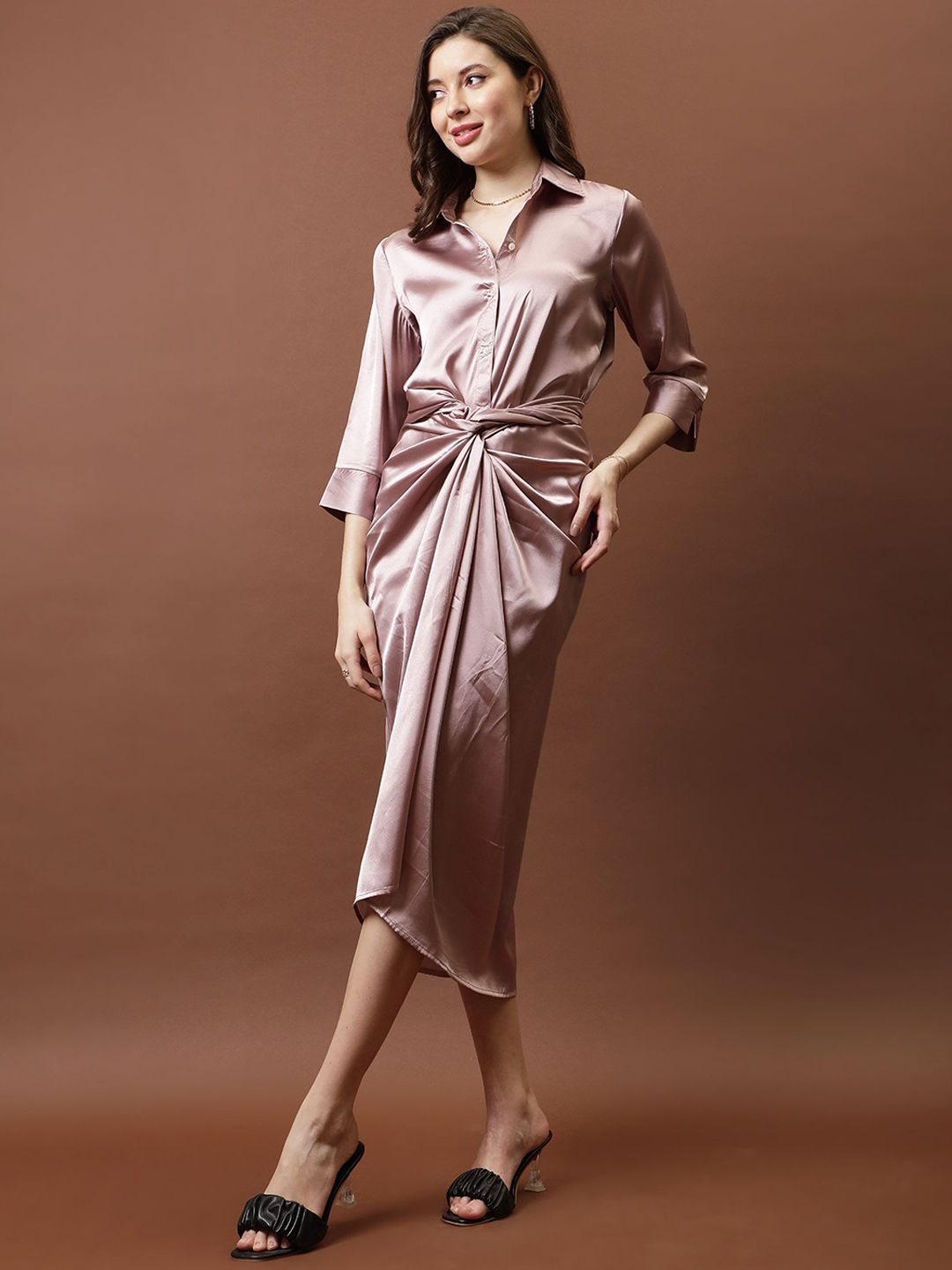 Athena Satin Shirt With Knotting Skirt